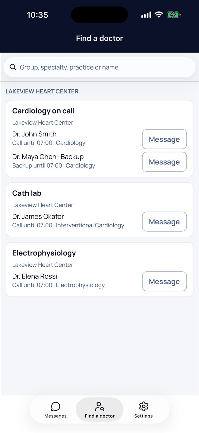 A hospital searching for the doctor on call at a practice